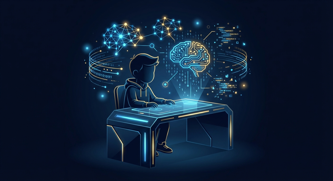 Yapay zeka ile etkileşim halinde bir çocuk