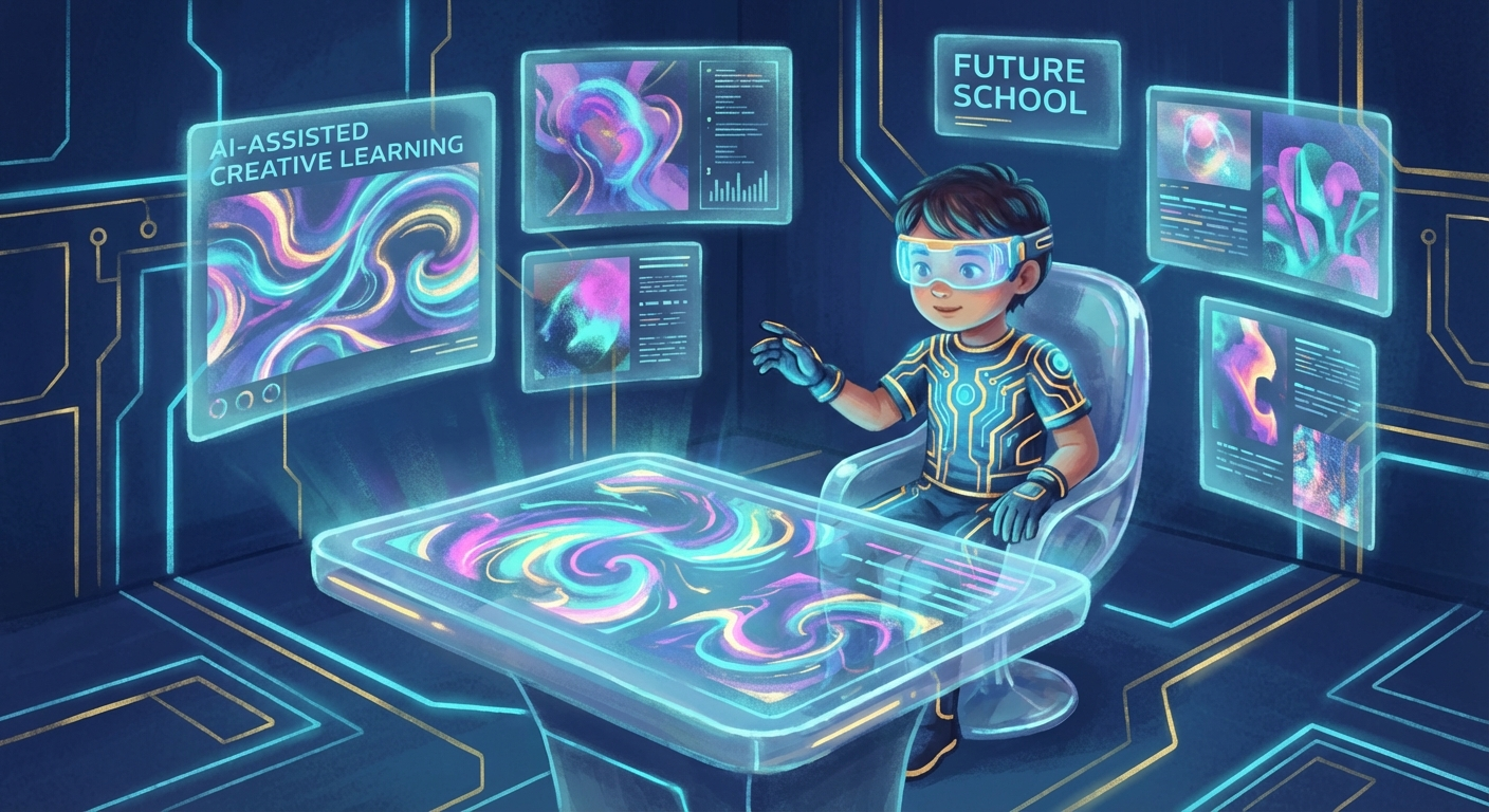 Yapay zeka ve yaratıcılık kavramını temsil eden dijital sanat